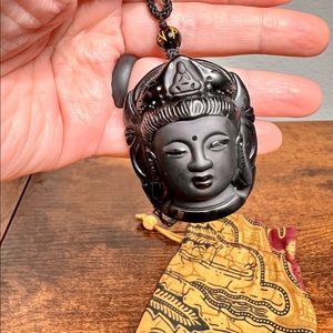 Black Obsidian Buddha Head Necklace